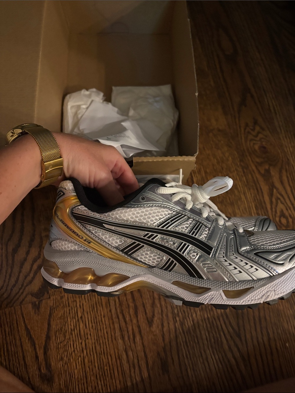 ASICS gel kayano 14 white/gold 6.5 men